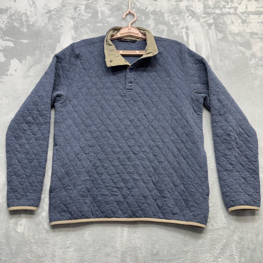 Stoic Sweater Men's Medium Blue Tan Lining Quilted 1/4 Snap Outdoor Backcountry‎